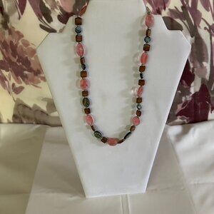Cute necklace, homemade, multicolour and shaped glass and stone beads